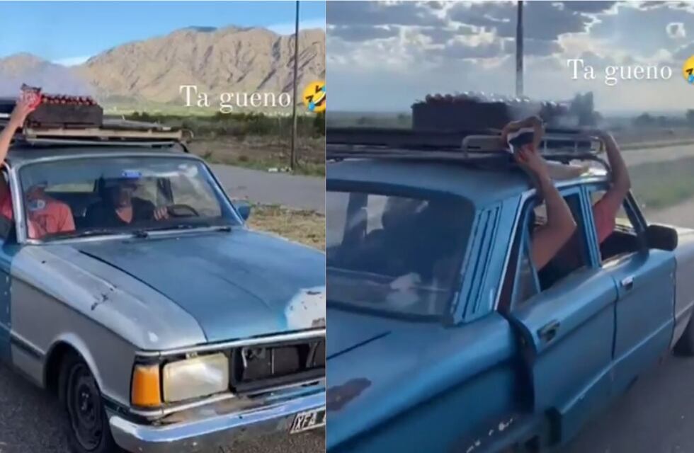 Viralazo cordobés: hinchas de Talleres llegaron a San Luis con un asado en el techo de un Falcon