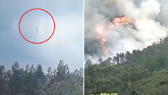 El momento de la caída libre del avión de China y la posterior explosión que se desató tras su impacto. Foto: Los Andes.