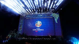 La CONMEBOL develó el lunes 17 de julio del 2023, el logotipo de la Copa America 2024 que se disputará en Estados Unidos. (AP Foto/Jorge Saenz)