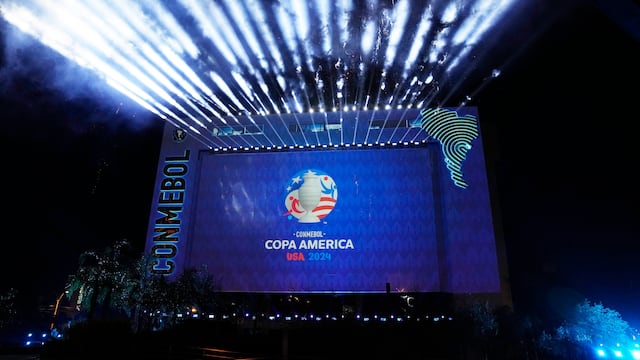 La CONMEBOL develó el lunes 17 de julio del 2023, el logotipo de la Copa America 2024 que se disputará en Estados Unidos. (AP Foto/Jorge Saenz)