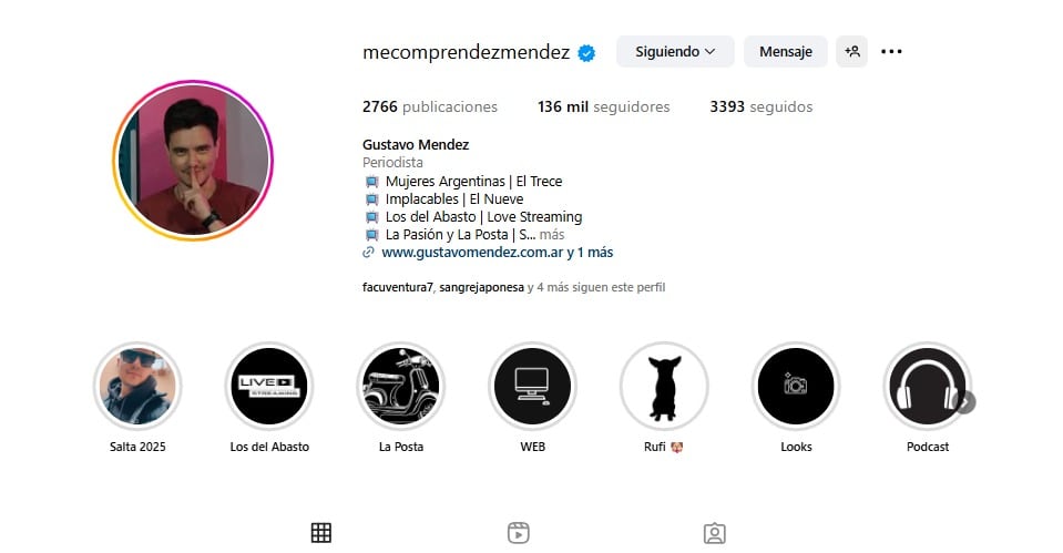 Instagram de Gustavo Méndez.