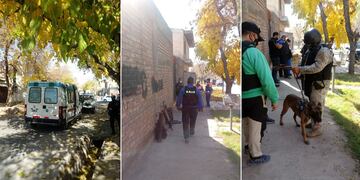 Policía armado y atrincherado en Godoy Cruz. Foto Los Andes.
