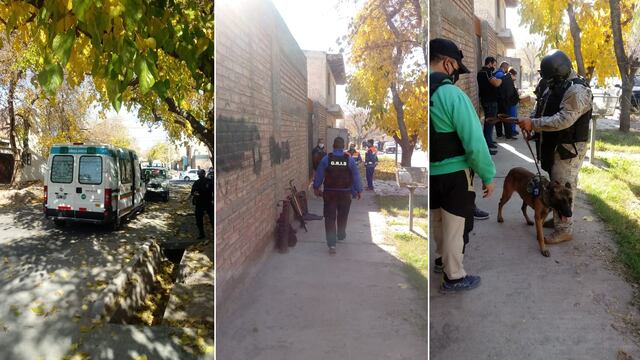 Policía armado y atrincherado en Godoy Cruz. Foto Los Andes.