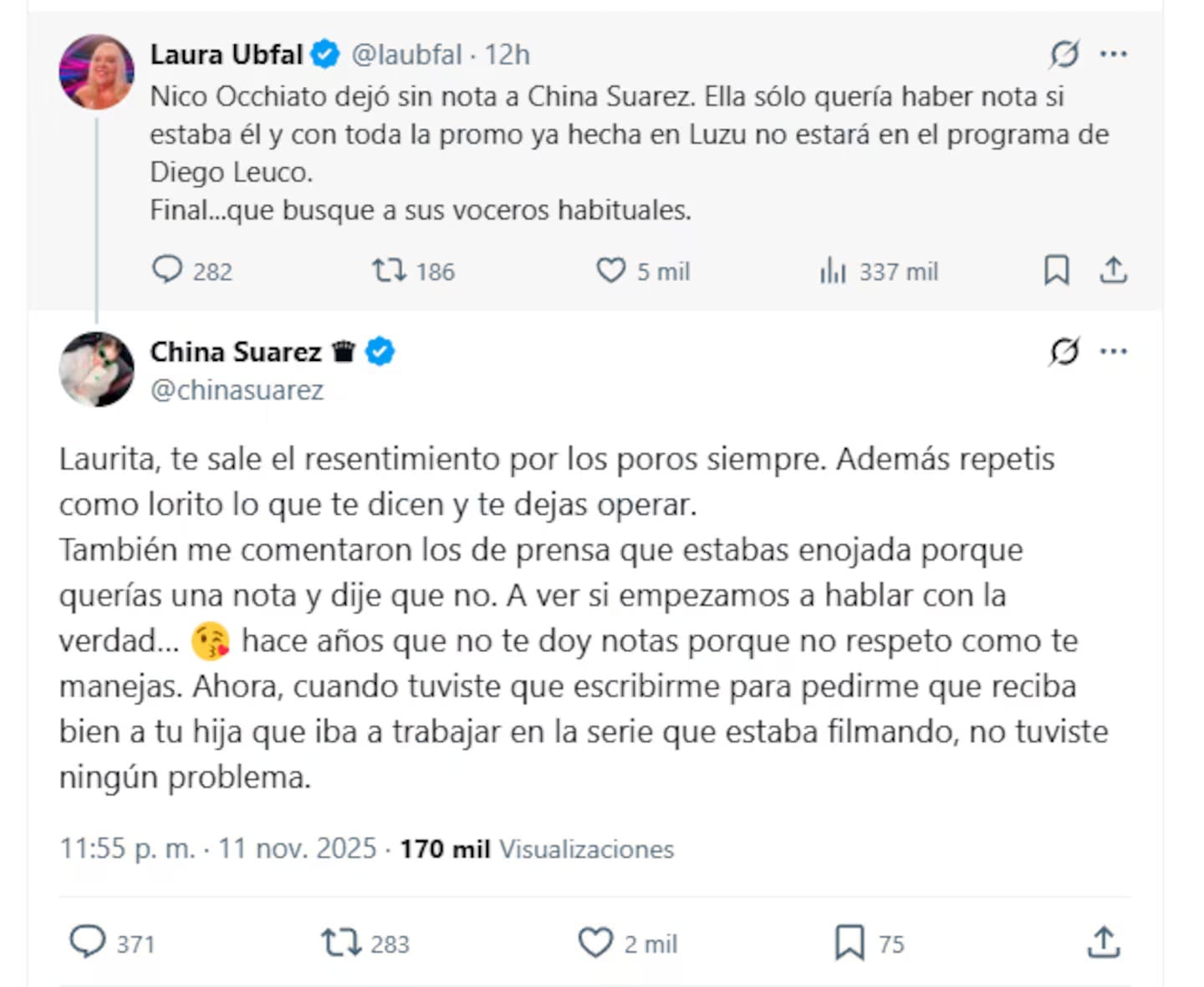 La picante respuesta de la China Suárez a Laura Ubfal