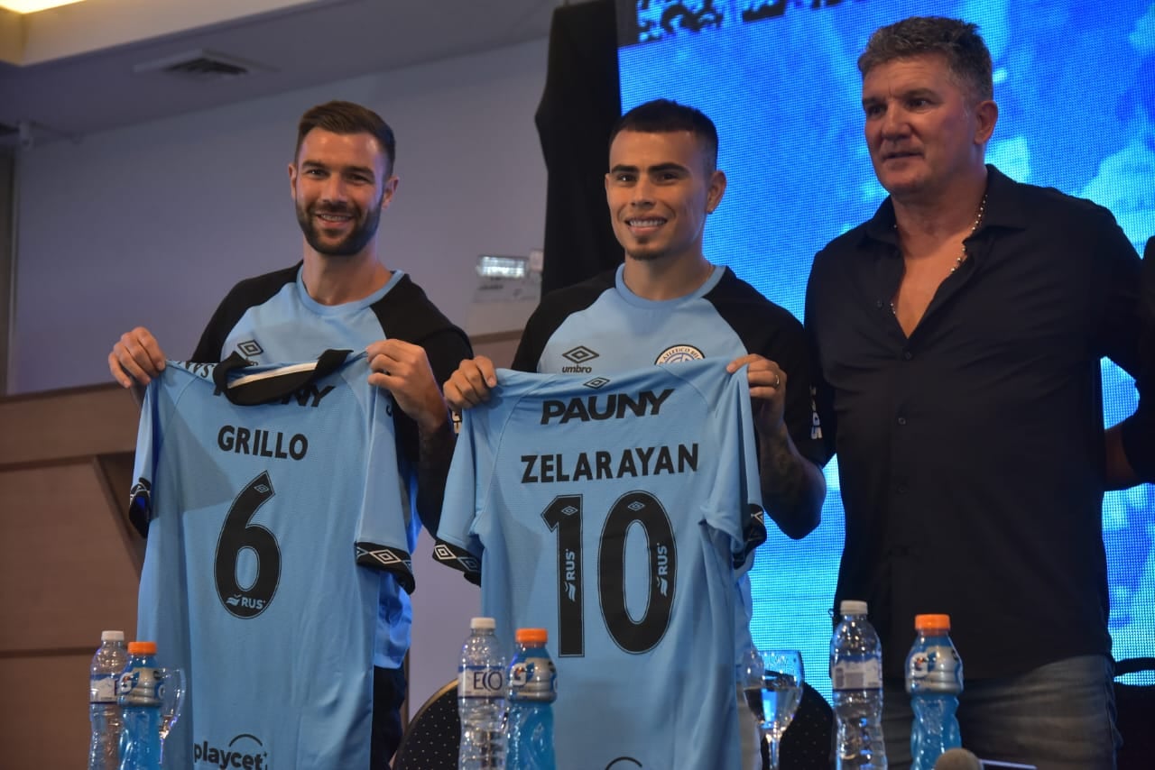 Fausto Grillo, Lucas Zelarayán y Luis Fabián Artime en la presentación de los refuerzos de Belgrano para 2025. (Facundo Luque / La Voz)