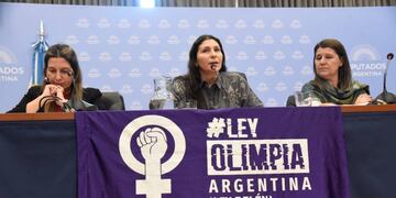 La diputada Mónica Macha (centro), al encabezar el debate por la "Ley Olimpia". Foto: HCDN.