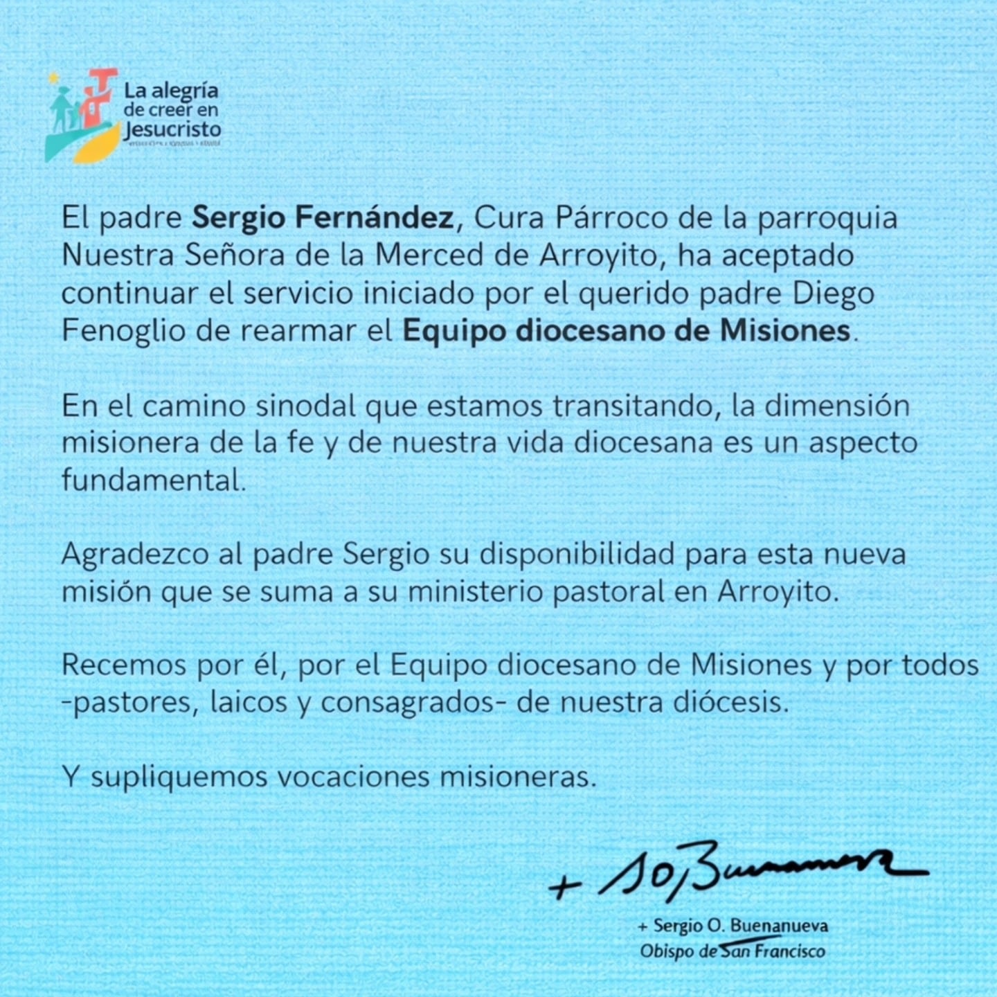 El padre Sergio Fernández seguirá con el trabajo del Padre Fenoglio