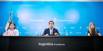 Eduardo "Wado" de Pedro, ministro del Interior de la Nación, encabezó la conferencia de prensa del Gobierno previa a las PASO 2021.