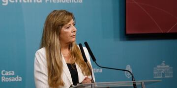 Gabriela Cerruti en la conferencia de prensa en Casa Rosada. (Presidencia)