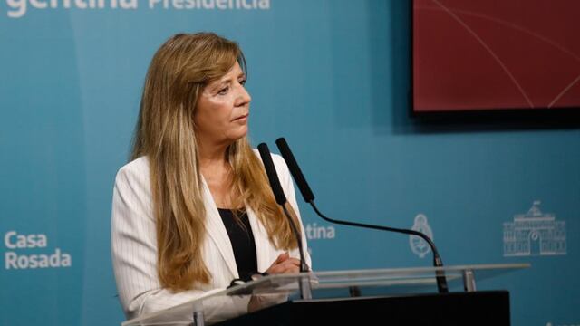 Gabriela Cerruti en la conferencia de prensa en Casa Rosada. (Presidencia)
