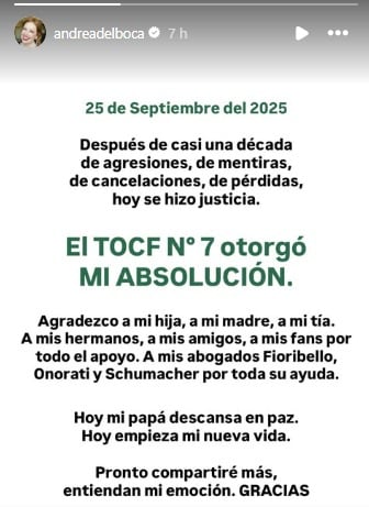Andrea del Boca en Instagram.
