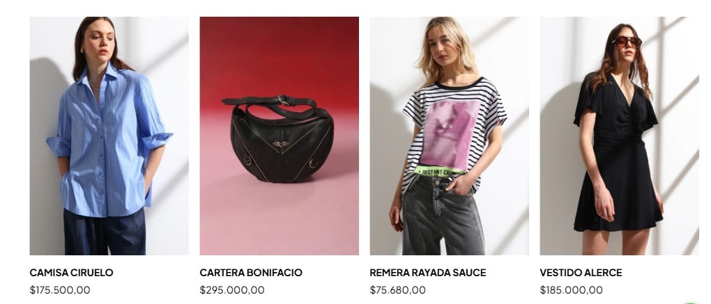 Algunos precios de la marca de Julieta Cardinali