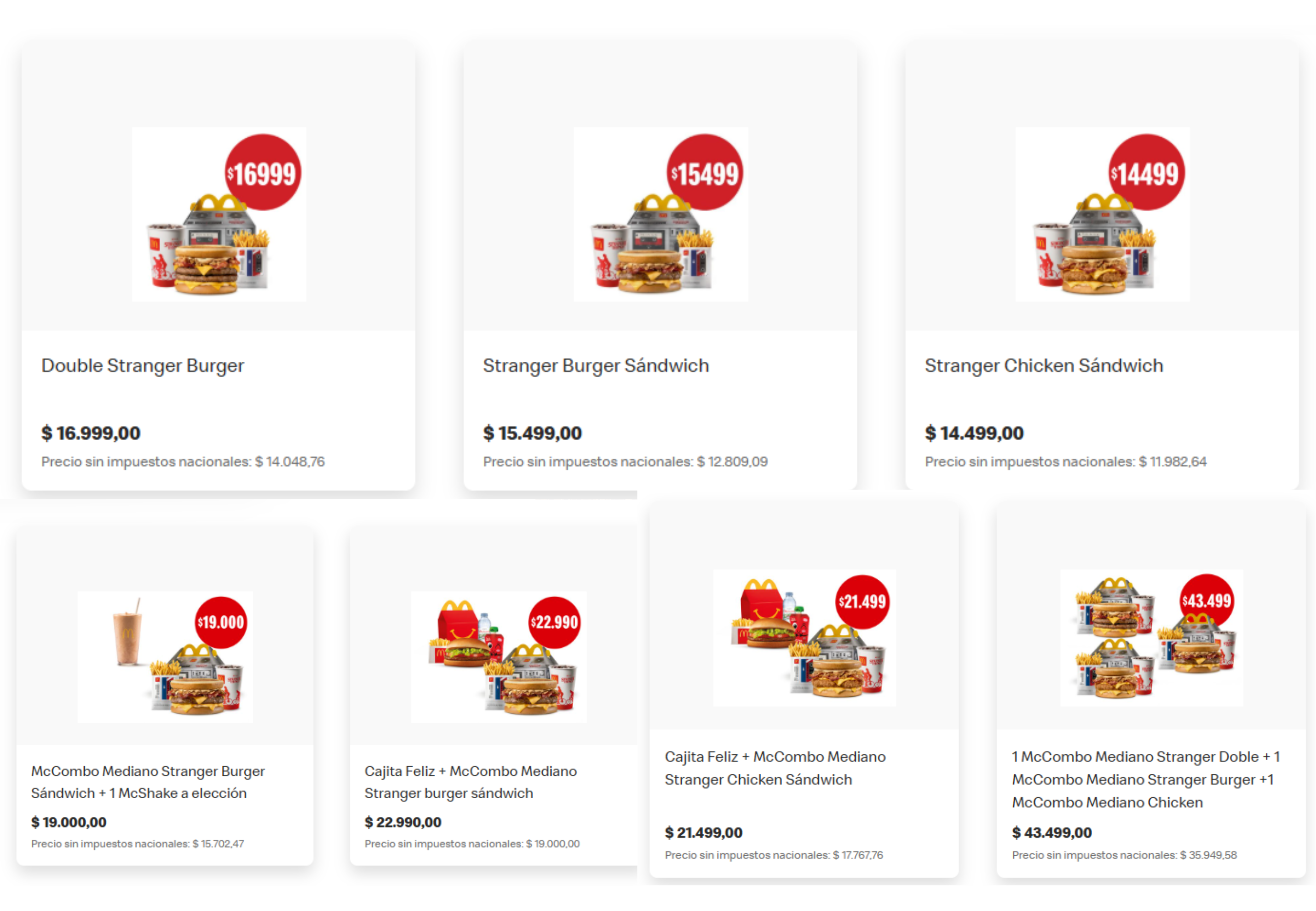 El precio de los combos.