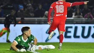 El delantero de River, Lucas Beltrán, festeja su gol ante Banfield por la Liga Profesional / Prensa River.
