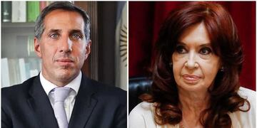 Causa Vialidad: el fiscal Diego Luciani y la vicepresidenta Cristina Kirchner. Foto: La Voz.
