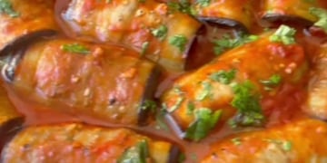 Rollitos de berenjena rellenos.