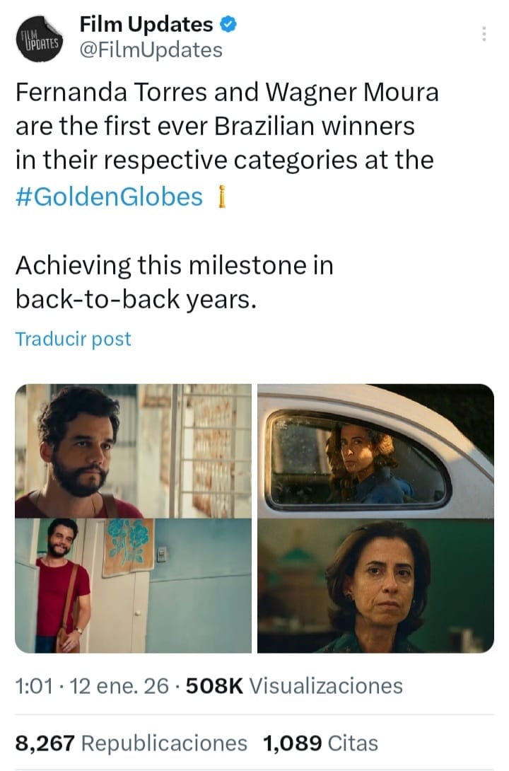 Las figuras principales de Agente Secreto  fueron reconocidas en los Golden Globes 2026.