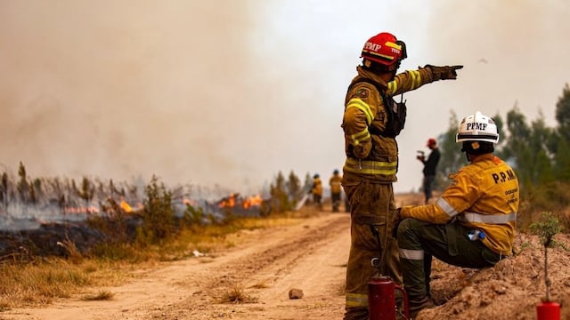 Los bomberos cordobeses del Etac que participan del combate a las llamas en Corrientes. (Prensa Gobierno)