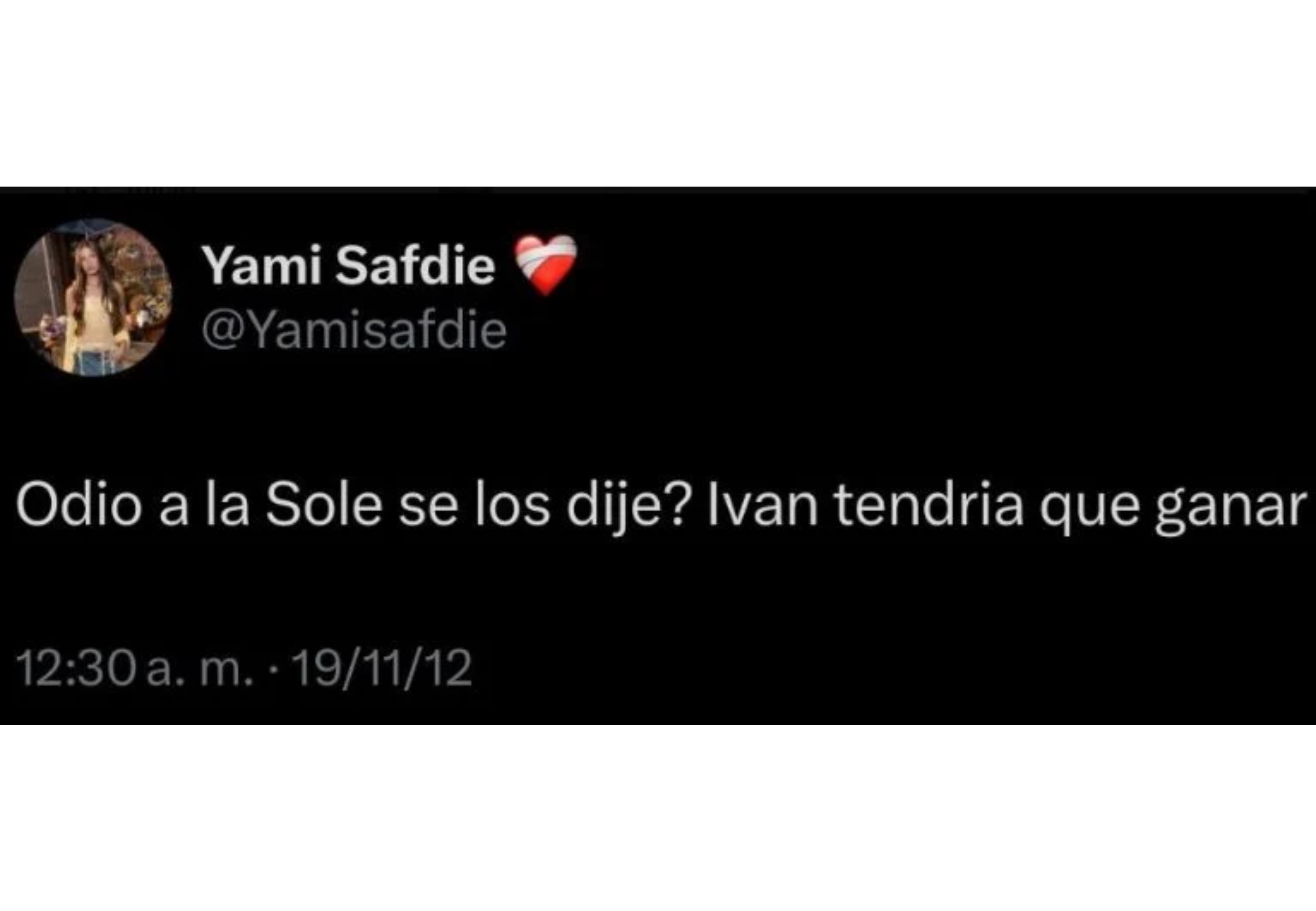 El tweet de Yami Safdie.