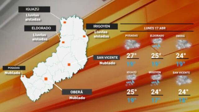 Inicio de semana con continuidad de algunas lluvias e inestabilidad en Misiones.