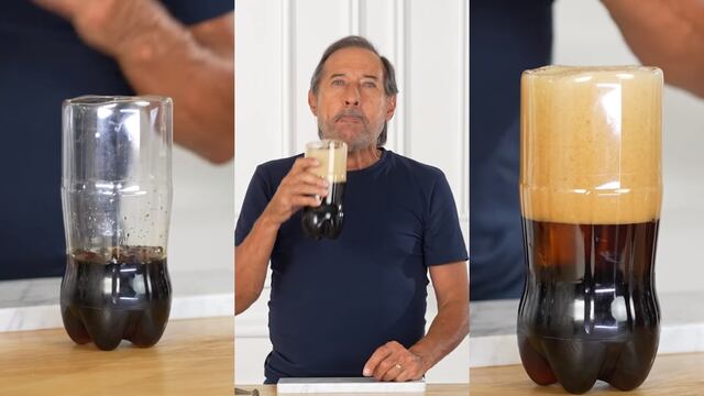 La preparación del "fernet cordobés" por parte de Francella dejó mucho que desear.