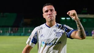 El gesto lo dice todo. Costo pero al final Talleres consiguió su primera victoria en la Copa de la Liga, por el gol de Gastón Benavídez (prensa Talleres).