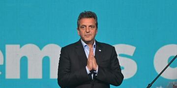 Sergio Massa en el búnker de Unión por la Patria. (Clarín)