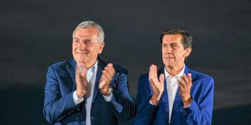 Gerardo Morales, precandidato a vicepresidente, junto al gobernador electo   de Jujuy, Carlos Sadir.