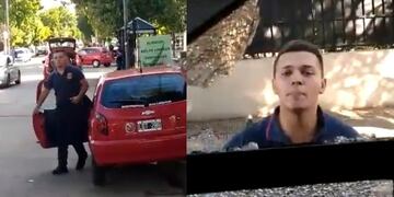 Bombero rompe un colectivo en plena calle. (captura)